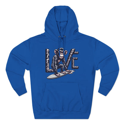Hoodie with Love Monkey Print, Trendy Surfer-Inspired Design, Perfect for Ocean Lovers, Awesome Gift for Surf Fans