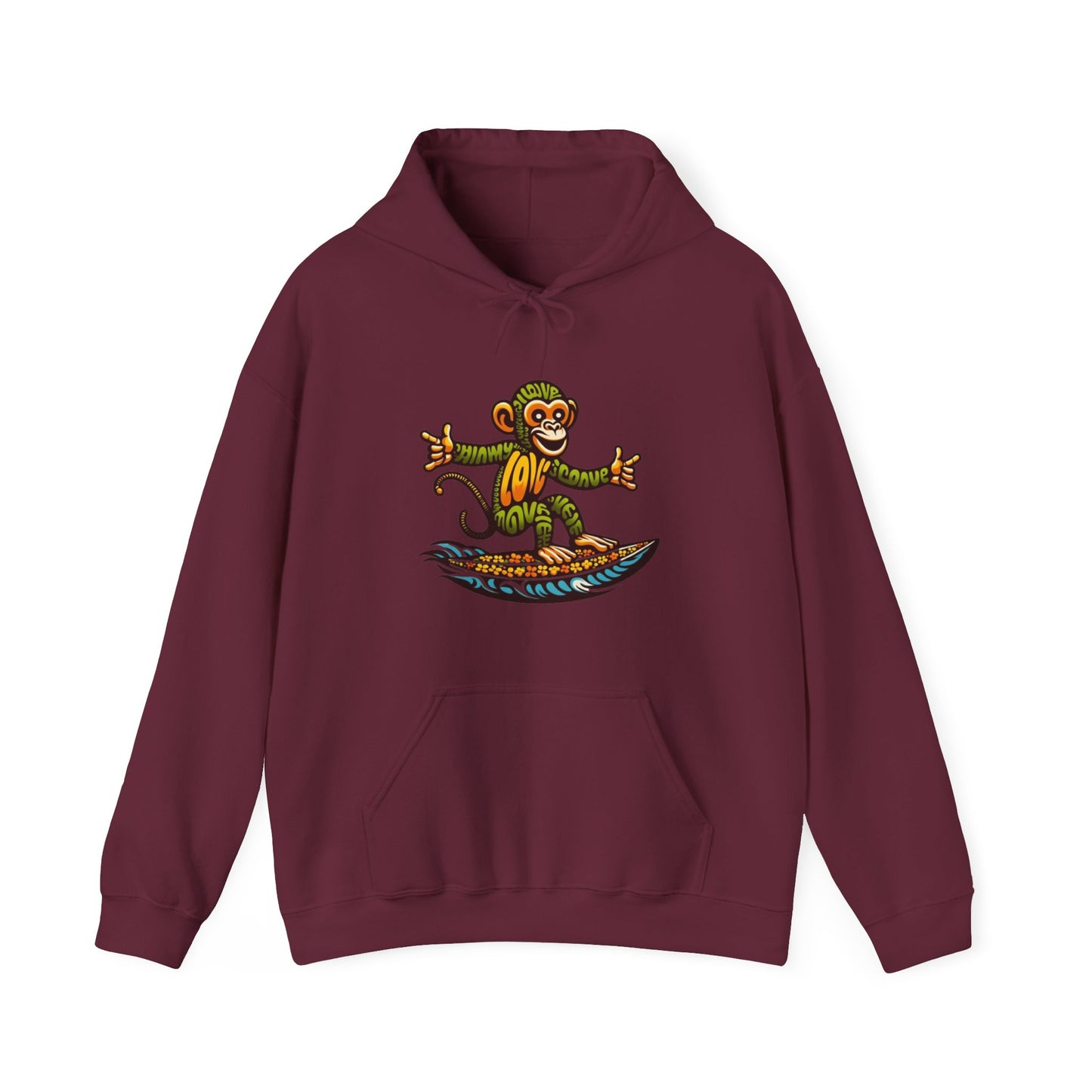 Hoodie Love Monkey Design, Cool Surfer Style Tee, Perfect for Beach Days, Great Gift for Surf Lovers