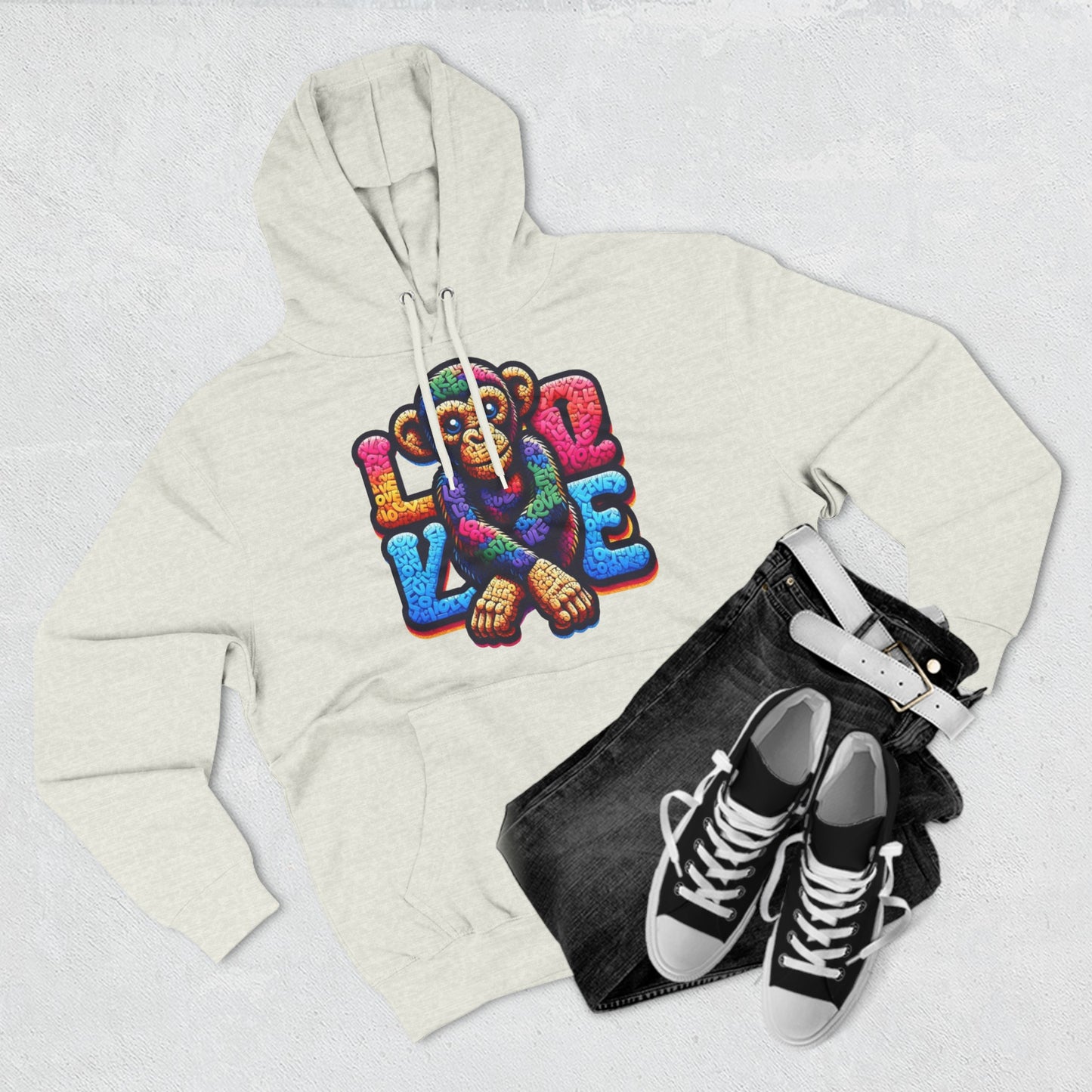 Hoodie with Love Monkey Design, Unisex Premium Crewneck, Stylish & Comfortable Outfit, Great Gift for Friends or Loved Ones