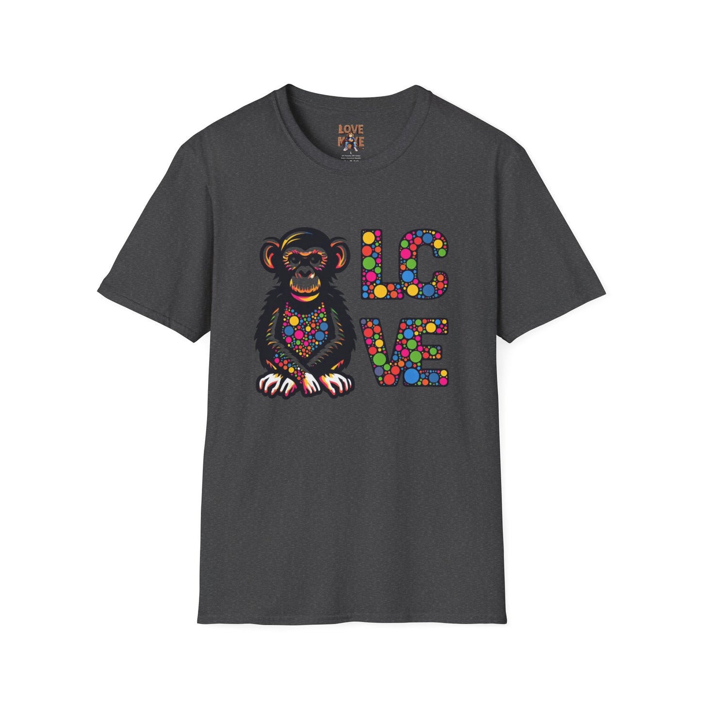 T-Shirt Love Monkey - Unisex Softstyle Casual Wear, Fashionable & Unique Gift for Friends, Family, Birthdays and More